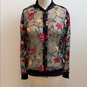 Colorful Embroidered Sheer Bomber Jacket